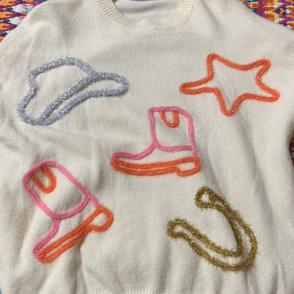 Western style  Cream Sweater Cowgirl chic